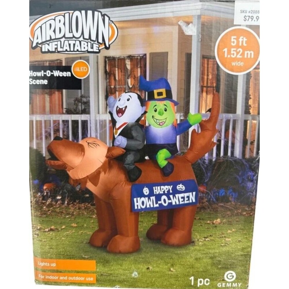 Gemmy inflatable Halloween wolf with witch and vampire 5’ tall new! $80 value